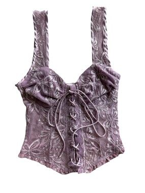 Nectar Corset Lace Top XS Lavender Floral Bustier Lace Up Coquette Tank